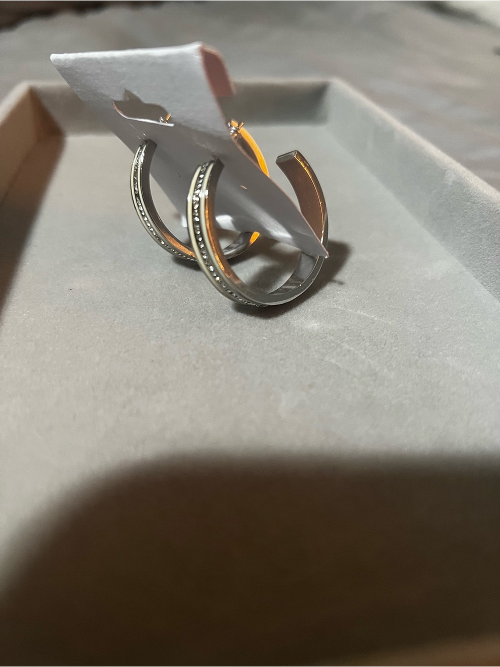 Silver tone Hoop Earrings with Crystal Accents - Women Jewelry